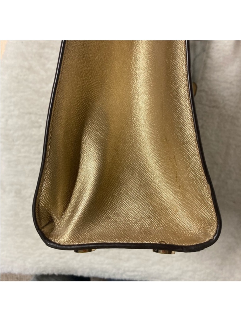 Michael Kors Karla East West Satchel Handbag Metallic Gold Crossbody - Picture 9 of 15